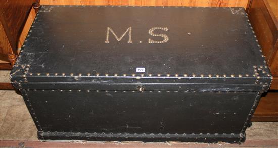 Leather covered oak chest